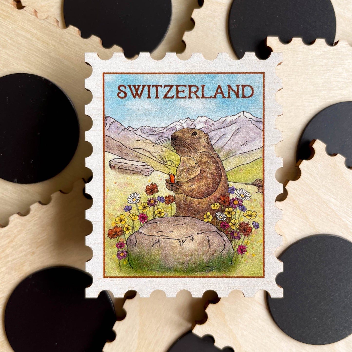 Marmot Postage-Stamp Magnet - Swiss Alps Souvenir