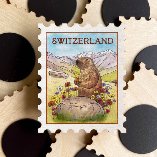 Marmot Postage-Stamp Magnet - Swiss Alps Souvenir