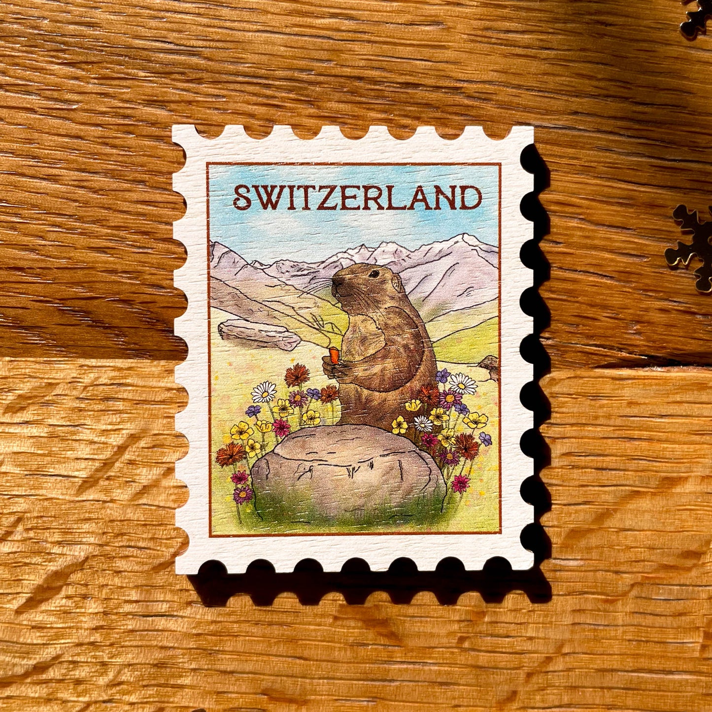 Marmot Postage-Stamp Magnet - Swiss Alps Souvenir