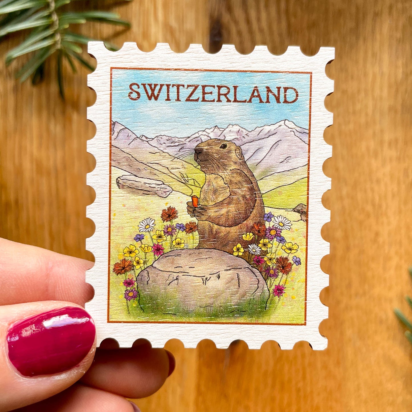 Marmot Postage-Stamp Magnet - Swiss Alps Souvenir