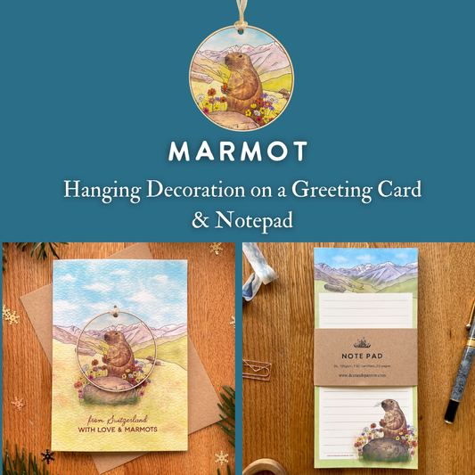 Marmot Decoration on a Greeting Card with a notepad