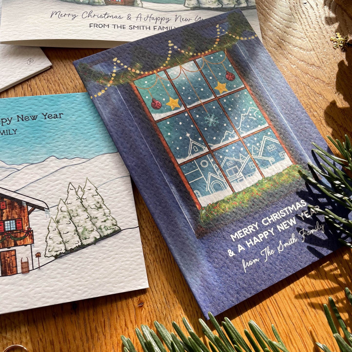 Set of Personalised Family Christmas Card - Adventsfenster