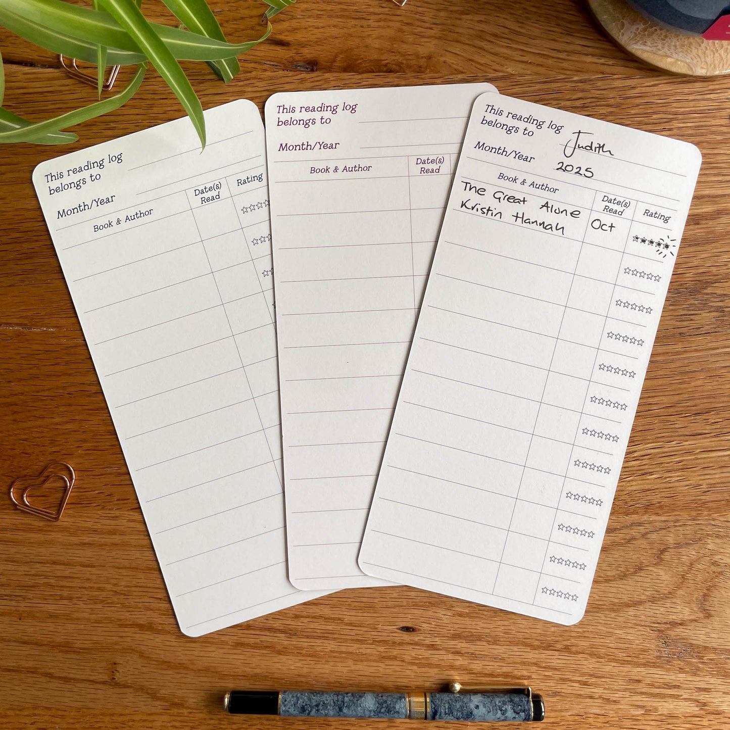 Reading Log Bookmark - Single, Set of 3, or Book Club Pack (10)