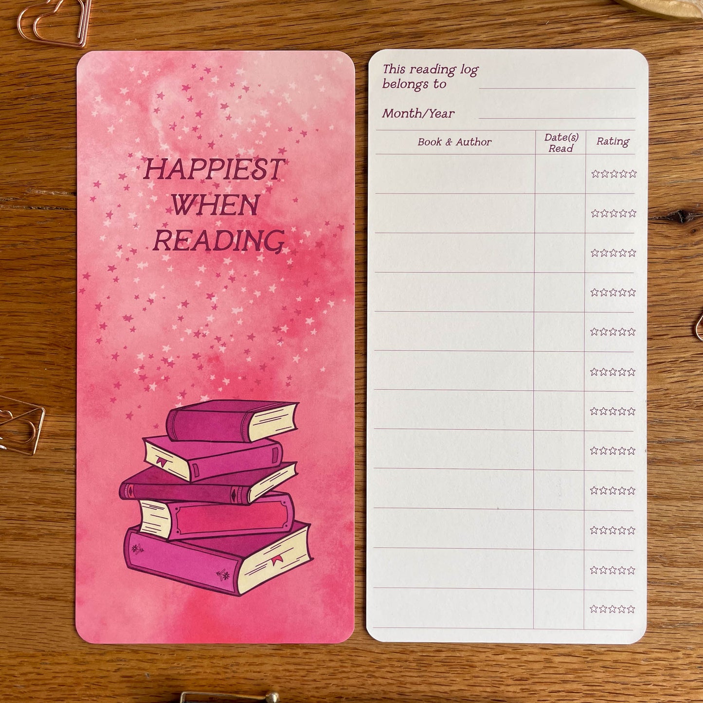 Reading Log Bookmark - Single, Set of 3, or Book Club Pack (10)