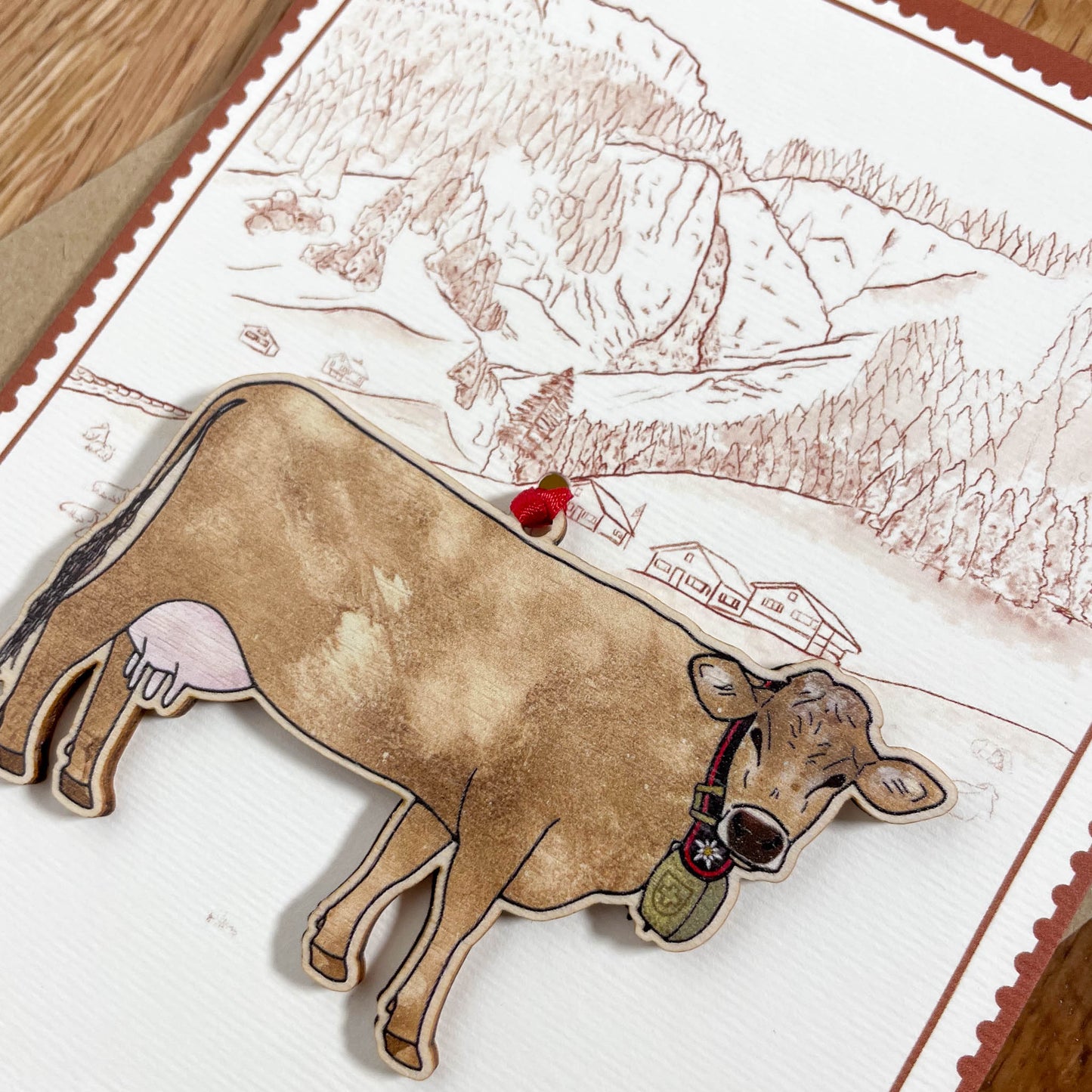 Swiss Cow Souvenir Decoration with/without greeting card