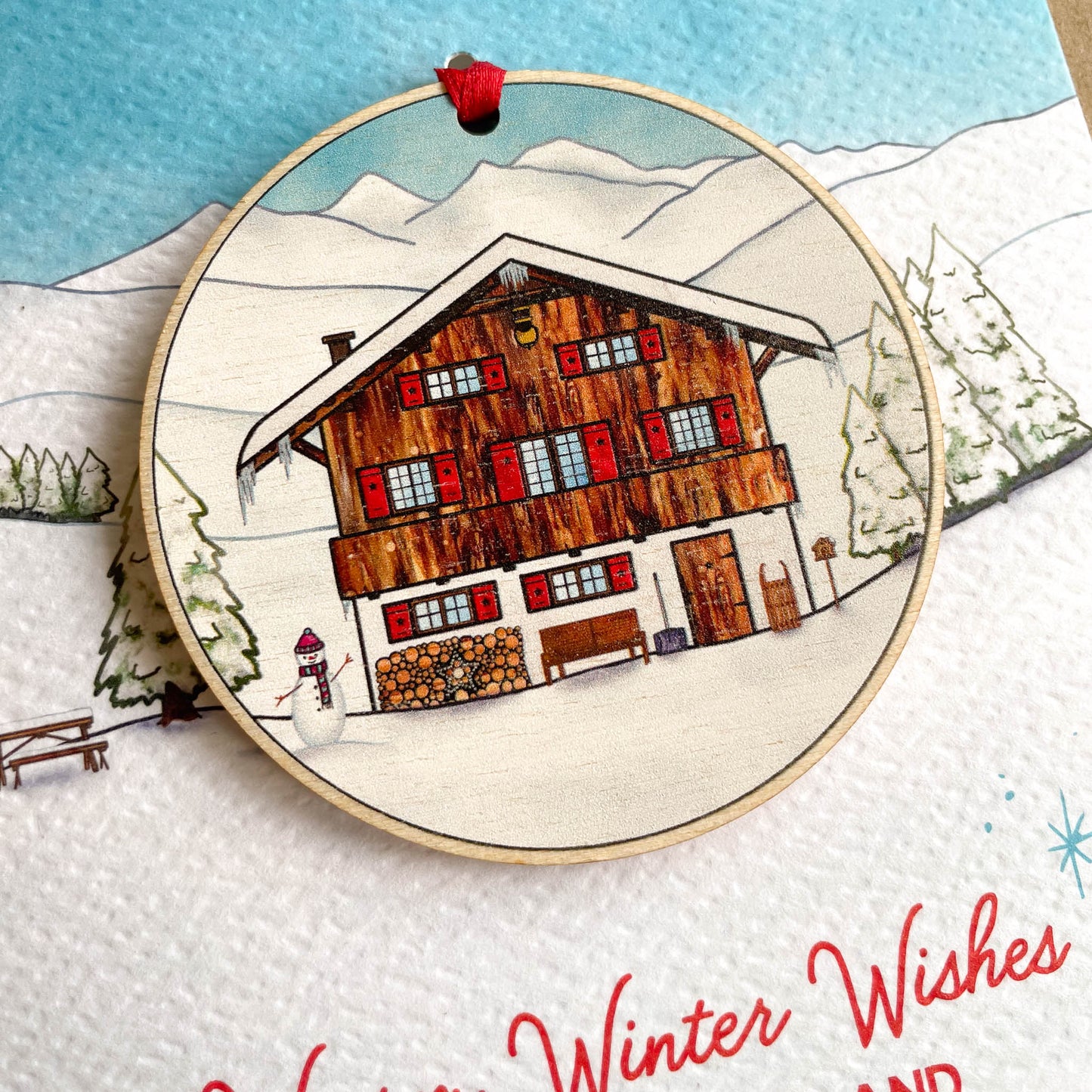 Hanging Decoration of a Swiss mountain chalet in winter in the Swiss Alps