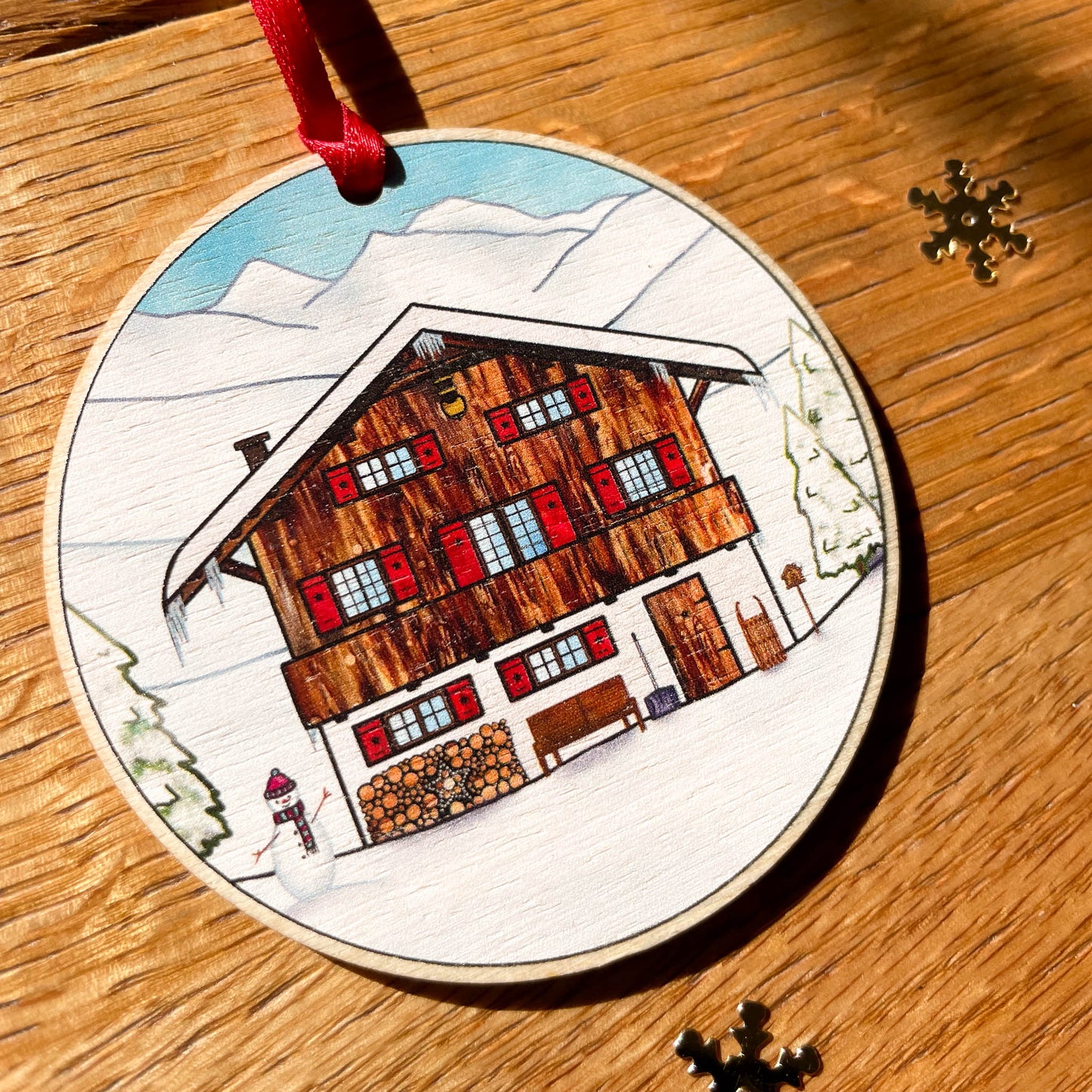 Hanging Decoration of a Swiss mountain chalet in winter in the Swiss Alps
