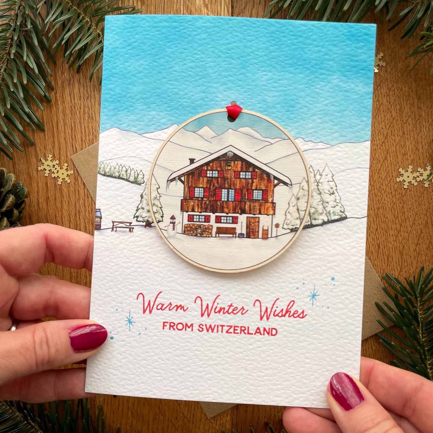 Hanging Decoration of a Swiss mountain chalet in winter in the Swiss Alps