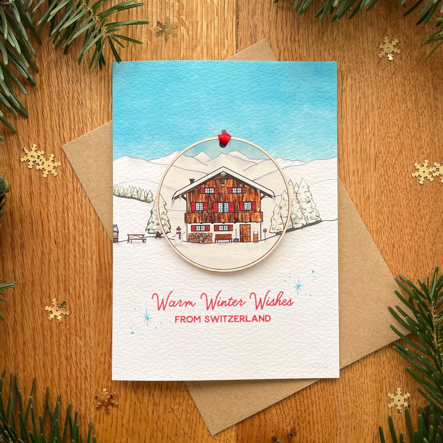 Hanging Decoration of a Swiss mountain chalet in winter in the Swiss Alps