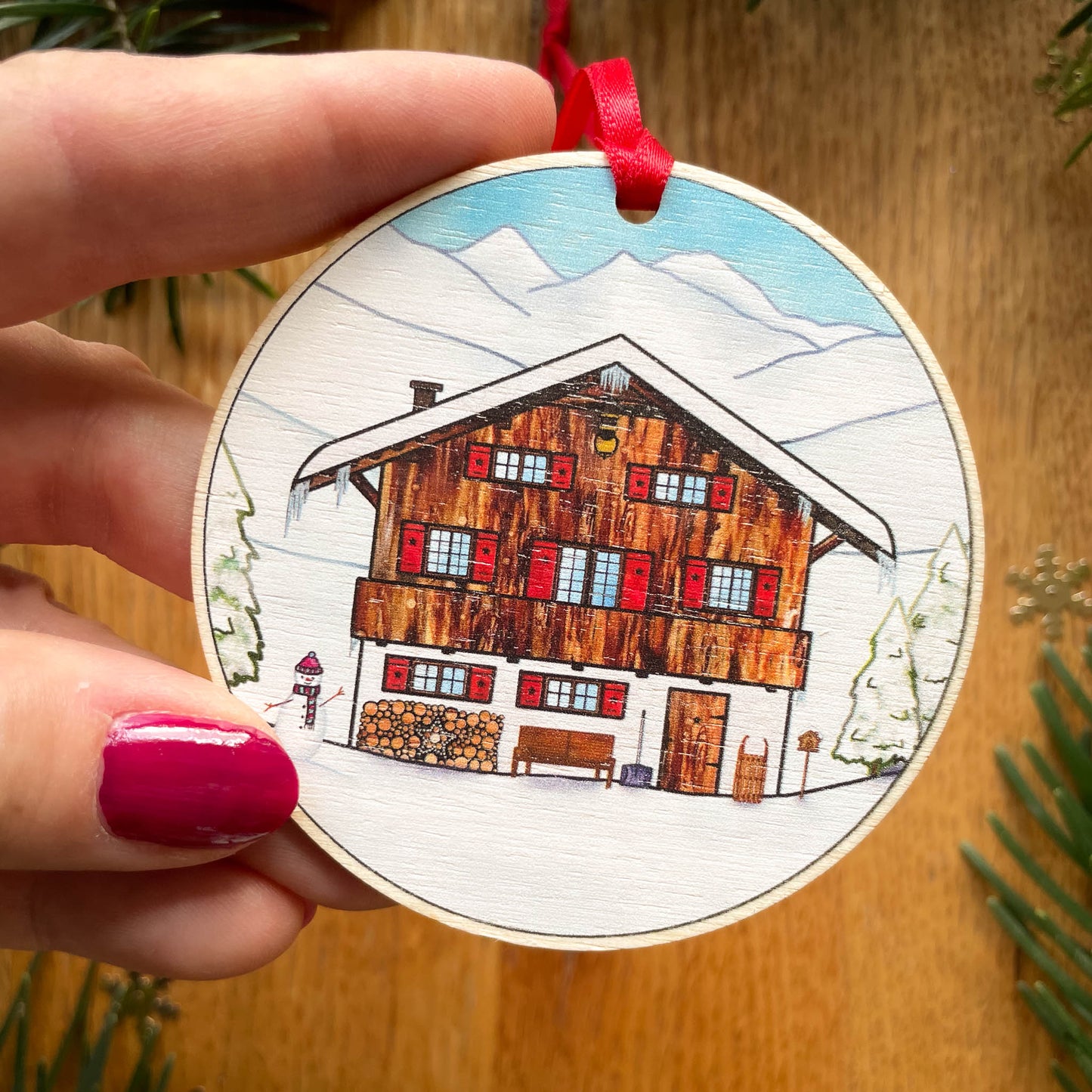 Hanging Decoration of a Swiss mountain chalet in winter in the Swiss Alps