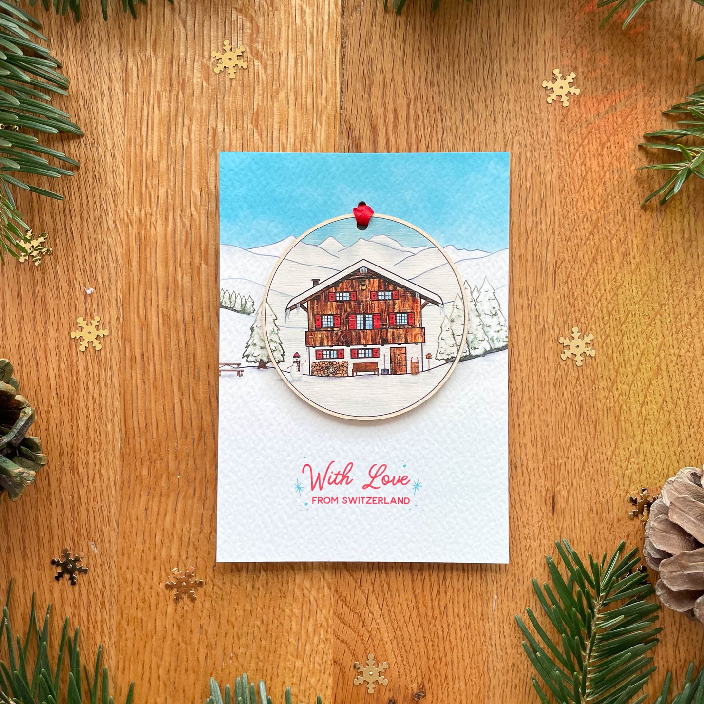 Hanging Decoration of a Swiss mountain chalet in winter in the Swiss Alps