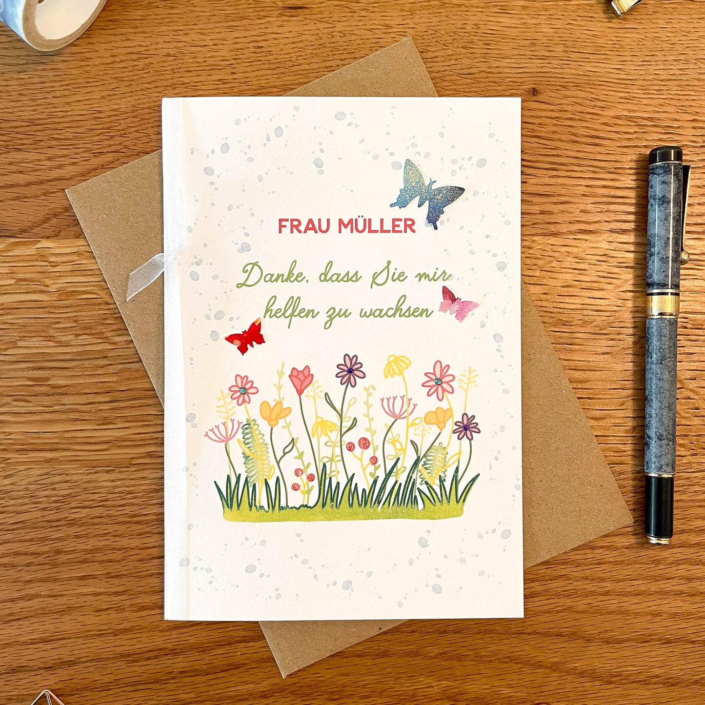 Butterfly "Thank you for helping me grow" German Language Teacher Appreciation Card