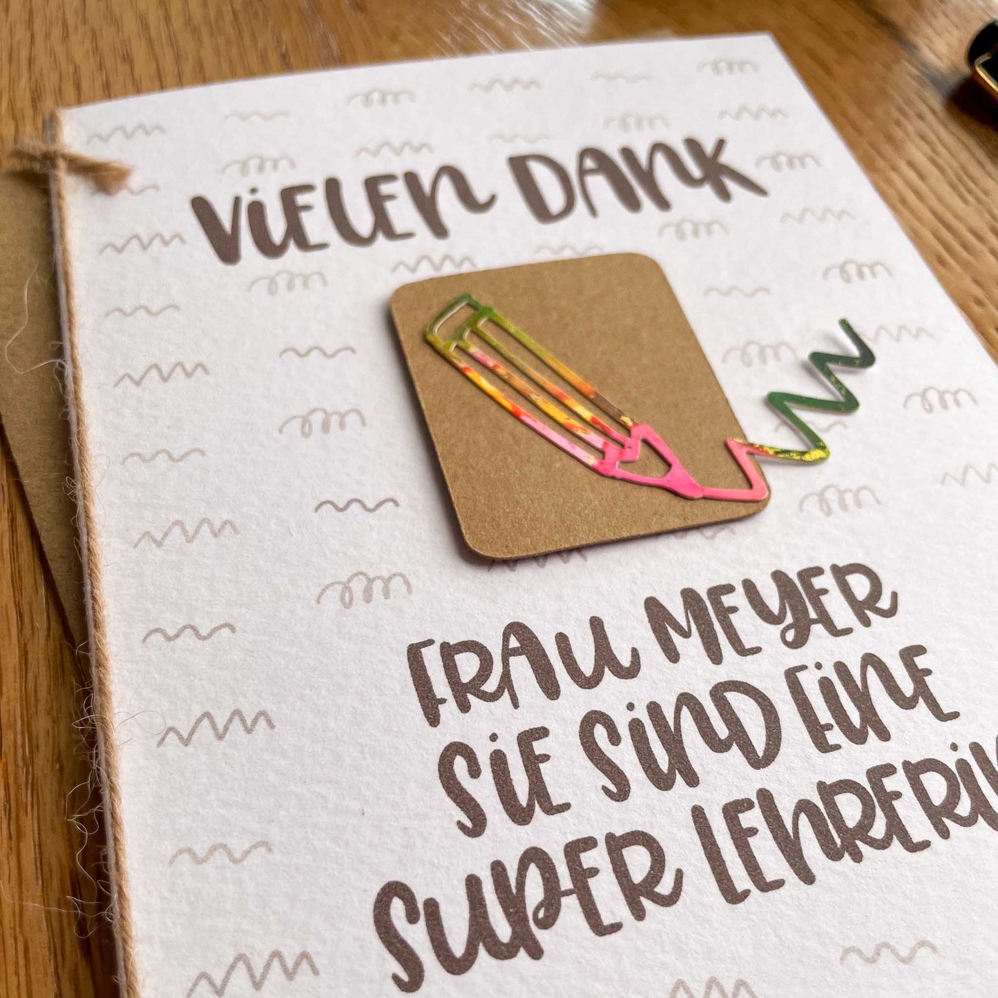 Personalised Teacher Appreciation Card in German - Pencil Design