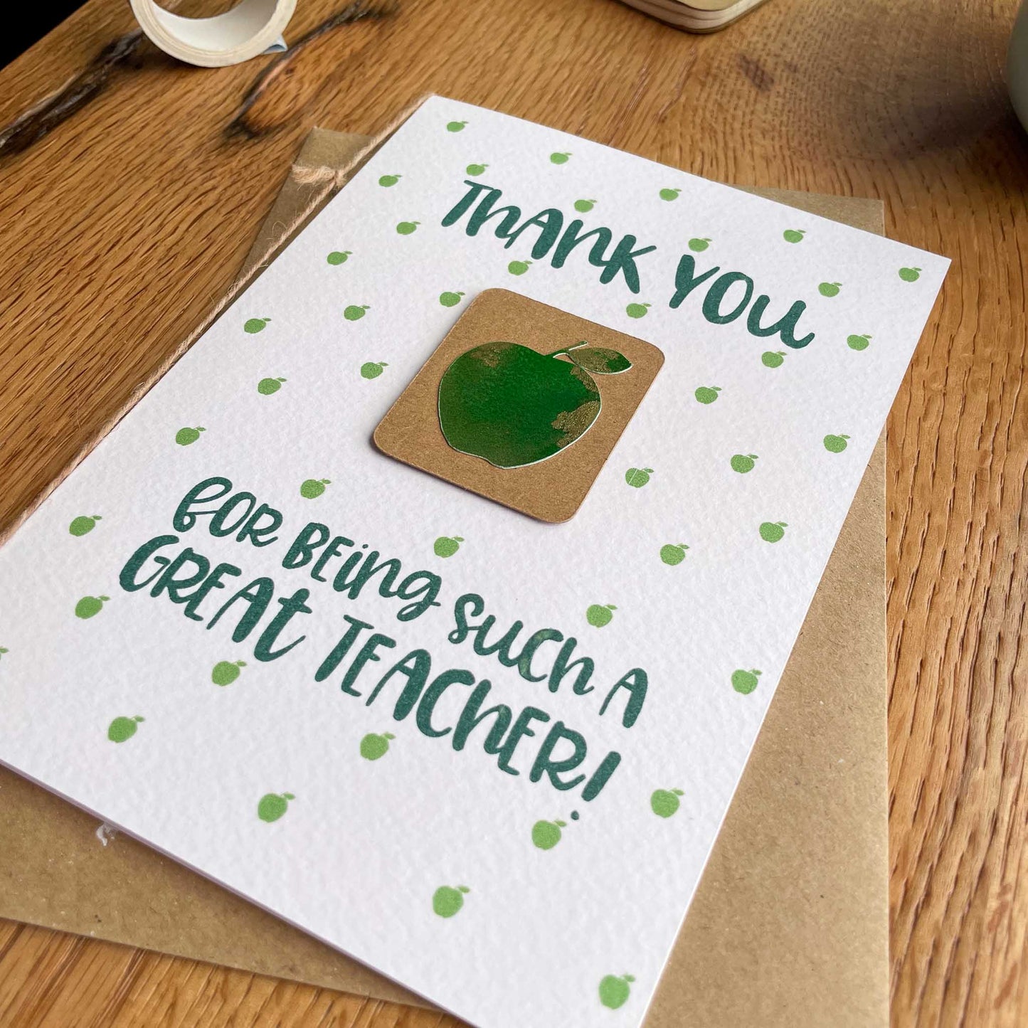 Teacher Appreciation Card - Green Apple Design in English