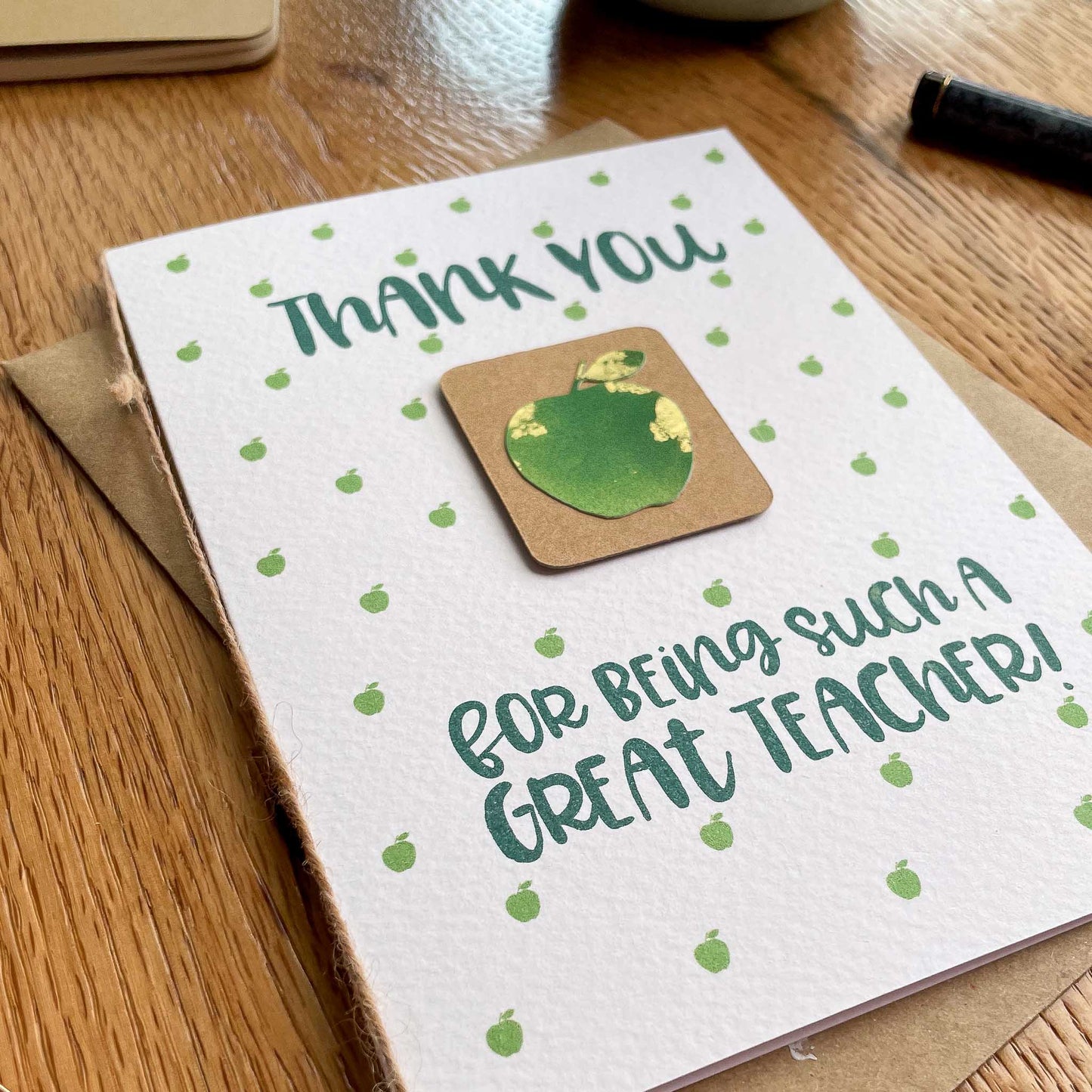 Teacher Appreciation Card - Green Apple Design in English