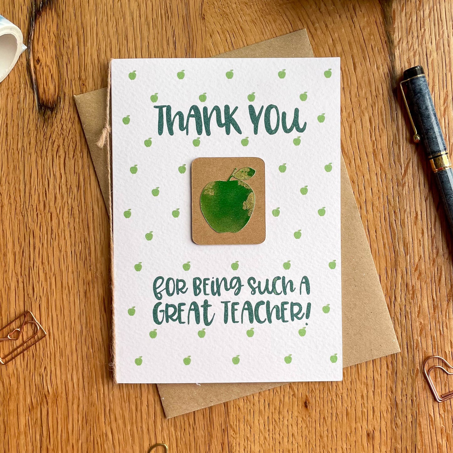 Teacher Appreciation Card - Green Apple Design in English