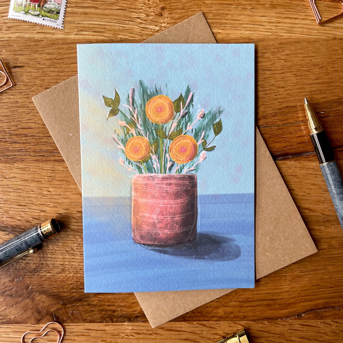 Illustrated Flowers in a Vase - Thoughtful - Card Staple