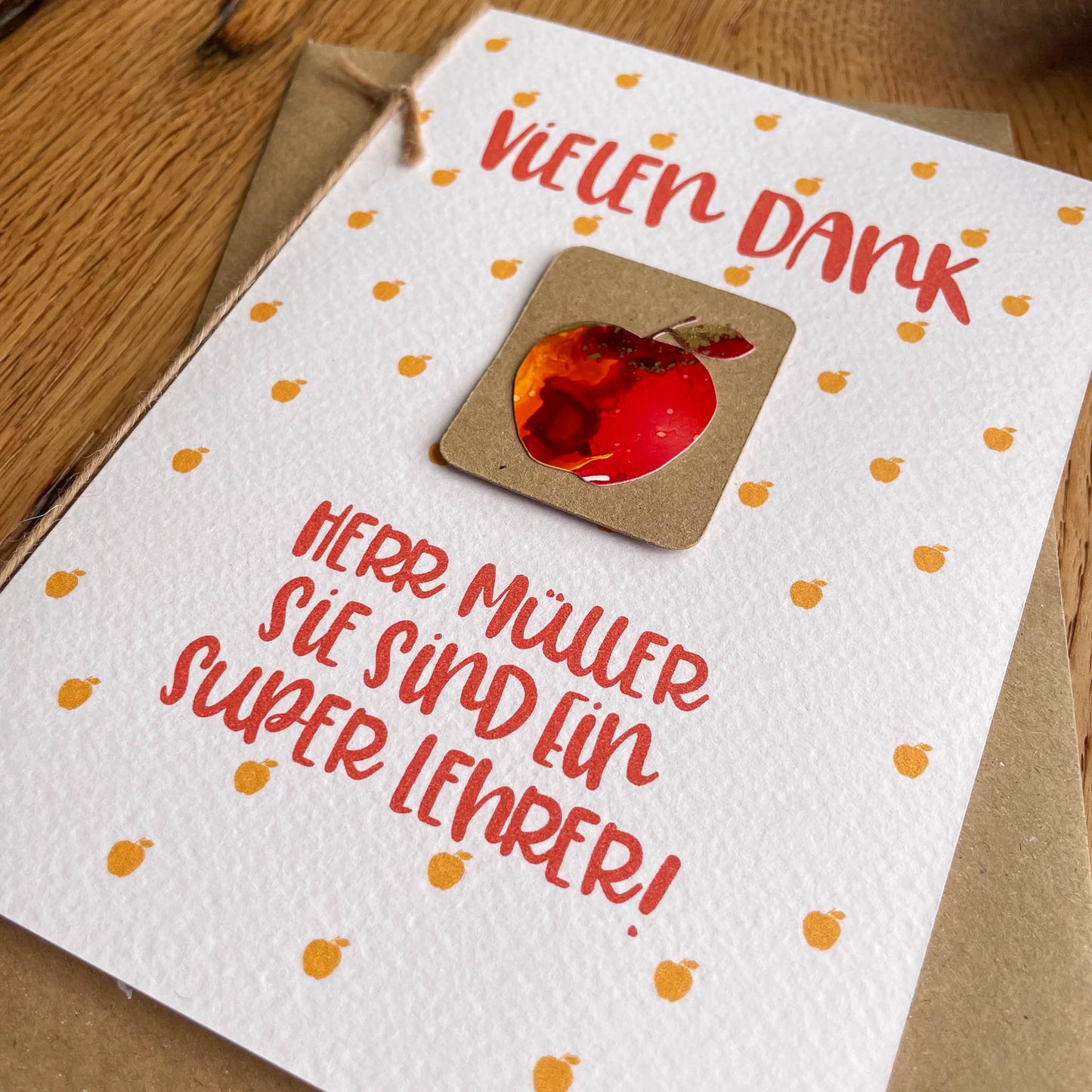 Personalised Teacher Appreciation Card in German - Red Apple Design