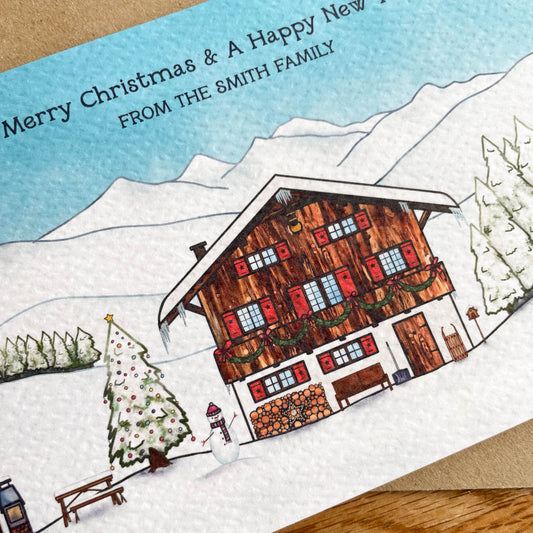 Set of Personalised Family Christmas Card - Christmas at the Swiss Chalet