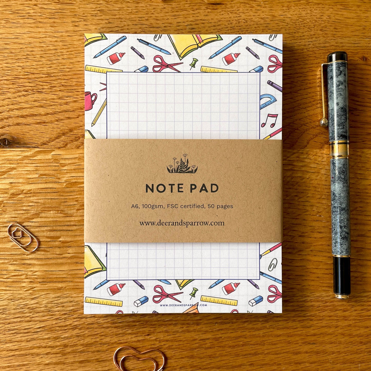 Stationery Supplies Border A6 Squared-Grid Notepad - Teacher Gift