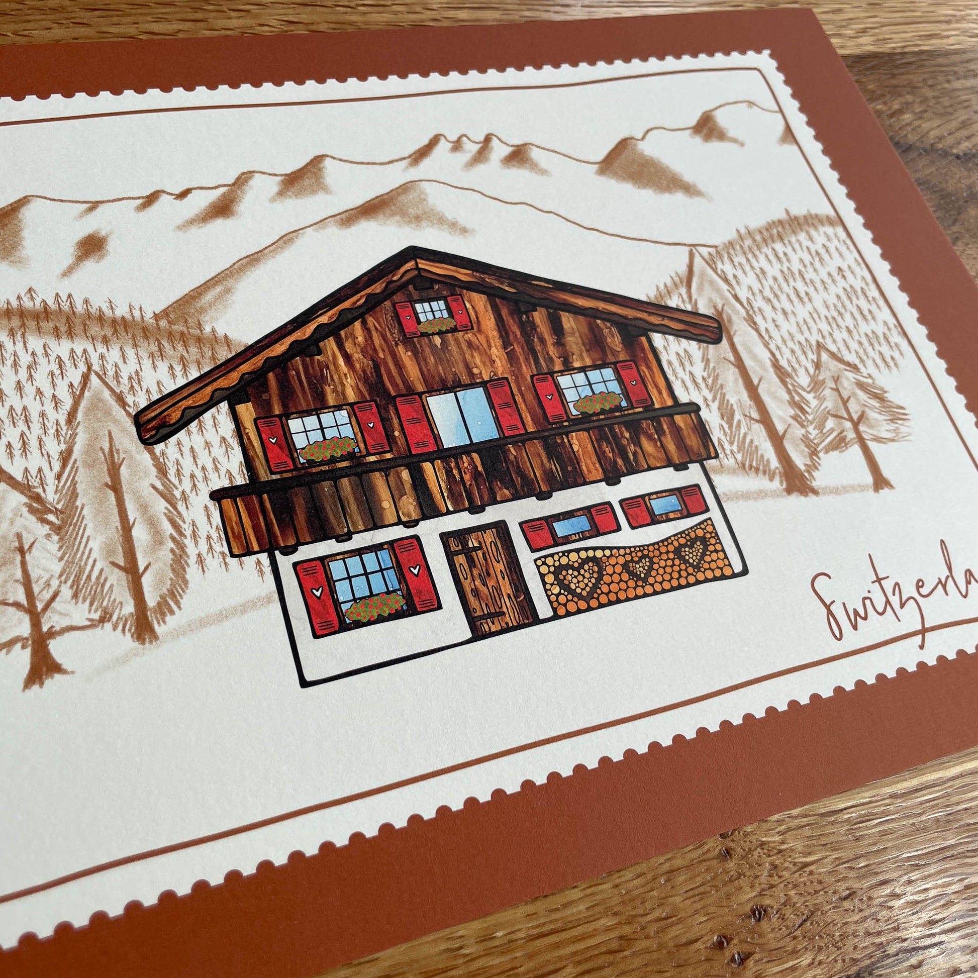 Wanderlust inspiration: Immerse yourself in the stunning Swiss mountain landscape with this captivating Chalet Dreams print.