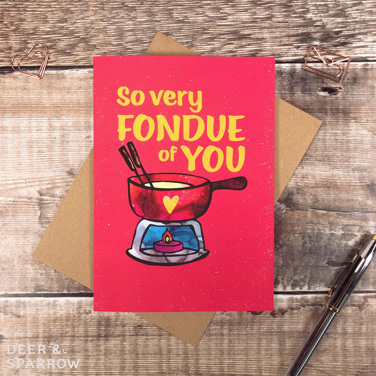 Fondue Pun Card - Deer and Sparrow