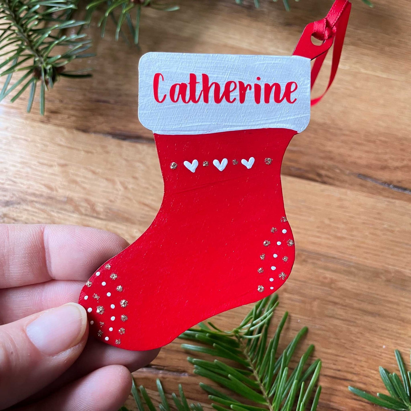 Personalised Wooden Stocking Tree Ornament